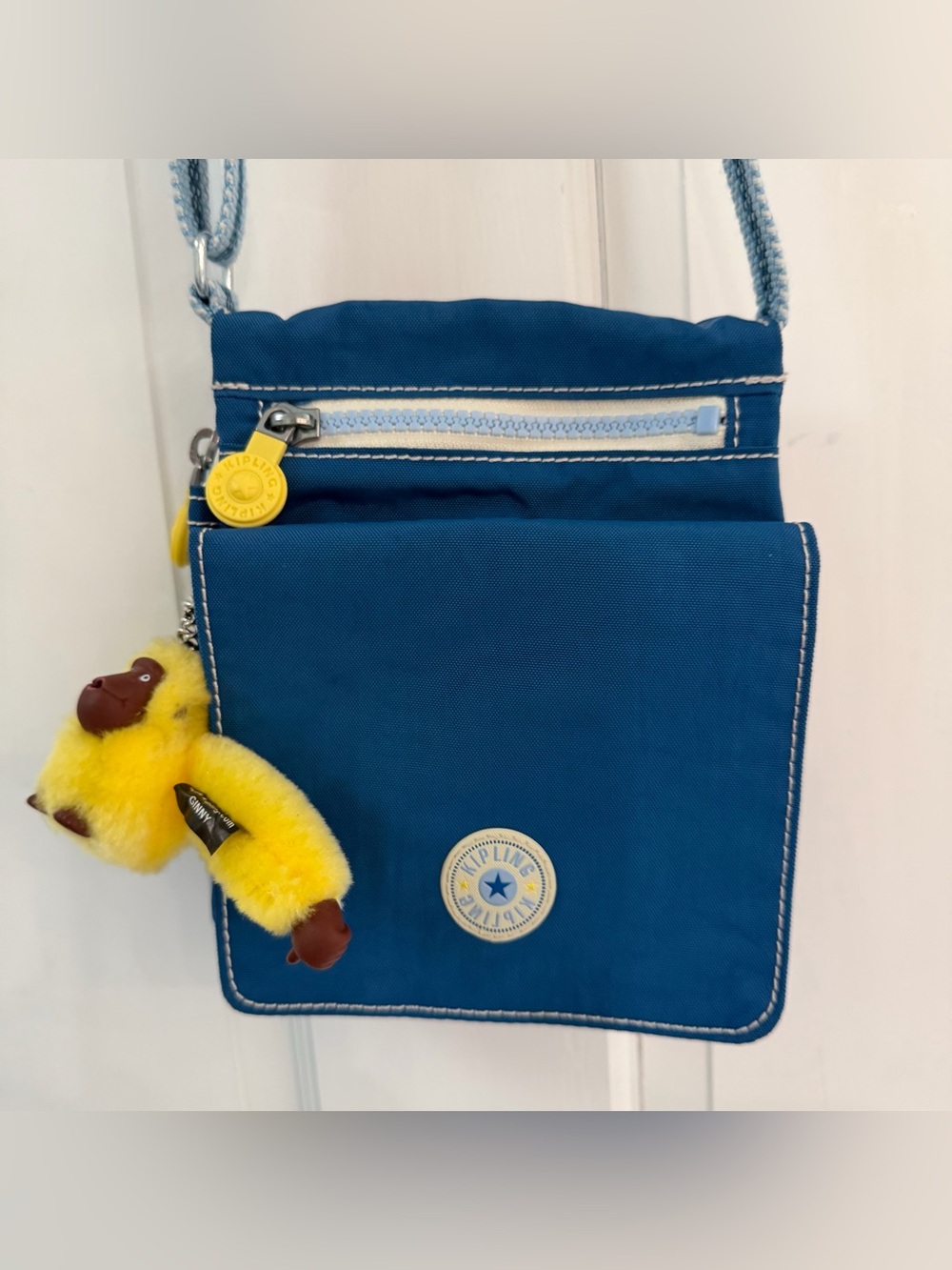 Kipling Blue Crossbody with Yellow Monkey Keychain